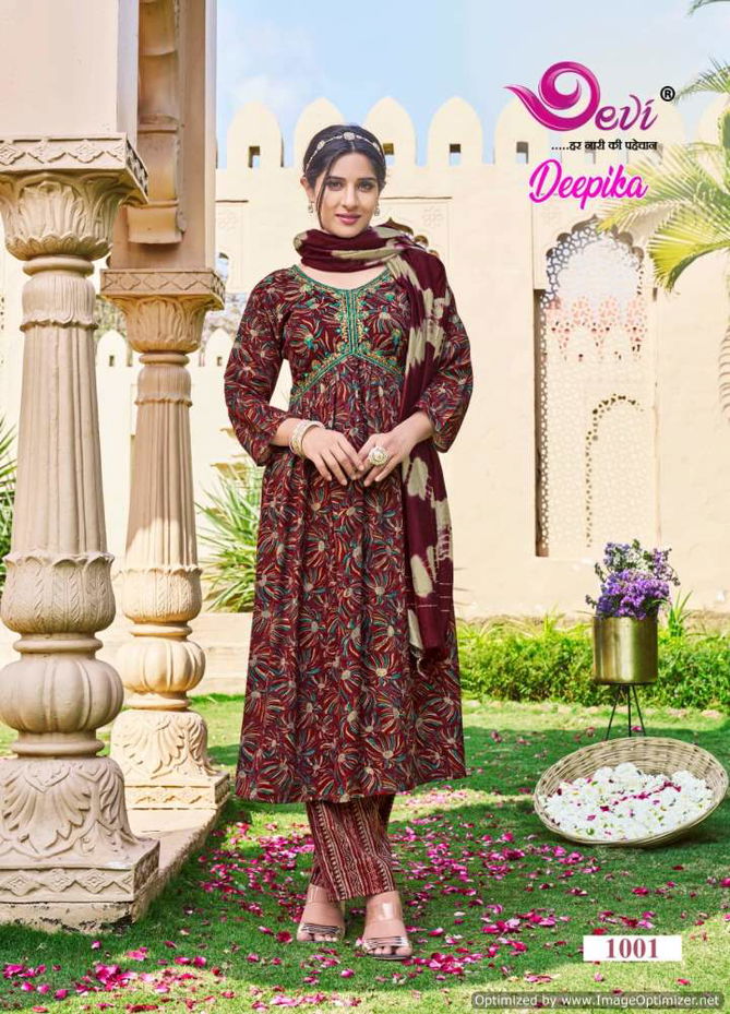 Deepika Vol 1 By Devi Alia Cut Rayon Cotton Kurti With Bottom Dupatta Wholesale Market
